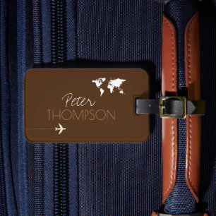 Etiqueta Para Maletas Avion Travel Personalized Stylish Brown