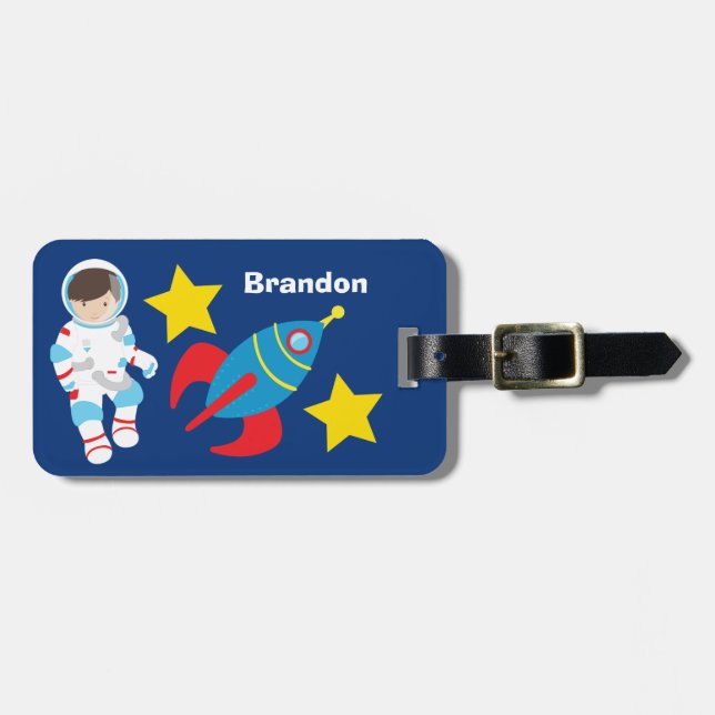 Etiqueta Para Maletas Azul Astronauta de Guay Rocket Ship Kids (Frente Horizontal)