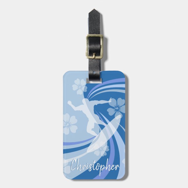 Etiqueta Para Maletas Azul de surf tropical (Frente Vertical)