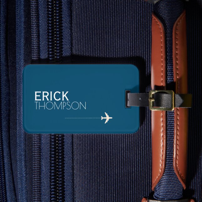 Etiqueta Para Maletas Azul elegante personalizado (Anverso In situ 4)
