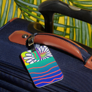 Etiqueta Para Maletas Azul Floral Arcoíris