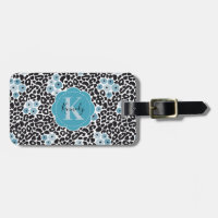 Azul Floral Cheetah Impresión con Monograma y Nomb