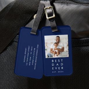 Etiqueta Para Maletas Azul Foto Personalizada Mejor Papá del Mundo