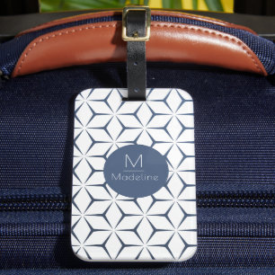 Etiqueta Para Maletas azul geométrico monograma personalizado