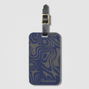 Etiqueta Para Maletas Azul Gris Patrón Líquido Abstracto Personalizado
