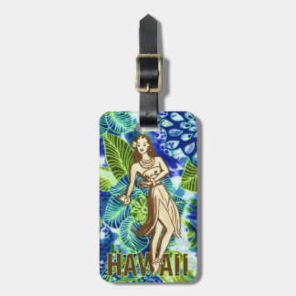 Etiqueta Para Maletas Azul hawaiano de la cal del chica de Hula de la