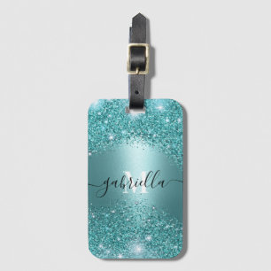 Etiqueta Para Maletas Azul Metalizado y Purpurina