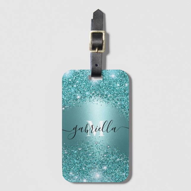 Etiqueta Para Maletas Azul Metalizado y Purpurina (Anverso vertical)