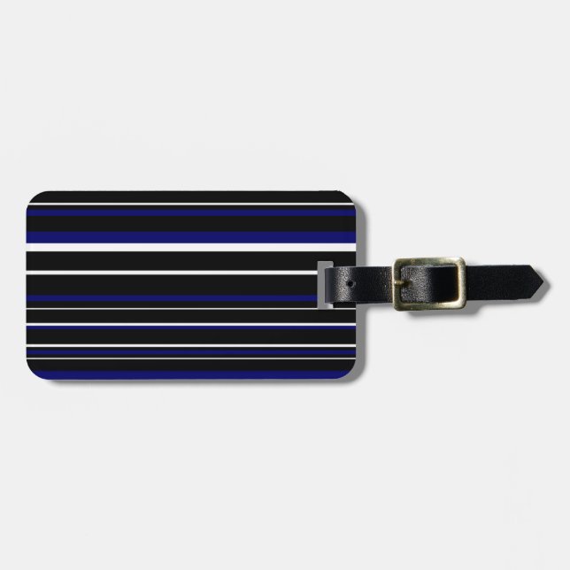 Etiqueta Para Maletas Azul negro, azul marino oscuro, franja de código d (Frente Horizontal)
