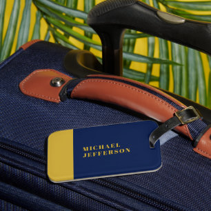 Etiqueta Para Maletas Azul oscuro y dorado minimalista simple moderno pr