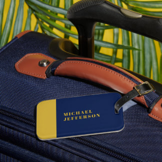 Etiqueta Para Maletas Azul oscuro y dorado minimalista simple moderno pr