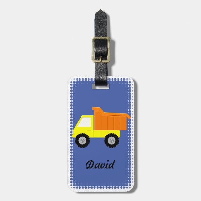 Etiqueta Para Maletas Azul Personalizado de camión de juguete amarillo (Frente Vertical)
