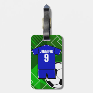 Etiqueta Para Maletas Azul personalizado del jersey de fútbol con blanco