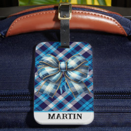 Etiqueta Para Maletas Azul Real Plaid Personalizado