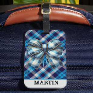 Etiqueta Para Maletas Azul Real Plaid Personalizado
