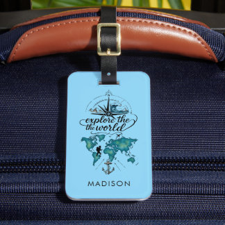 Etiqueta Para Maletas Azul Sólido Brillante Personalizado Explora el Mun