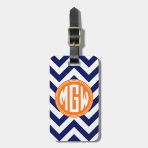 Etiqueta Para Maletas Azul Wt LG Chevron Círculo Naranja Monograma DIY B