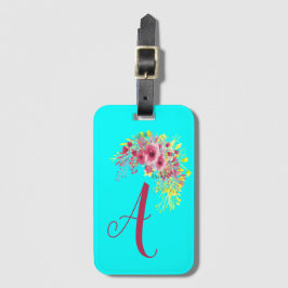 Etiqueta Para Maletas Azul y floral Monogramado Aqua