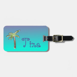 Etiqueta Para Maletas Azul y púrpura de la palmera