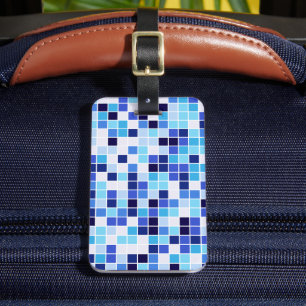 Etiqueta Para Maletas Azulejos de Piscina, Baldosas Azules Mosaico, Patr