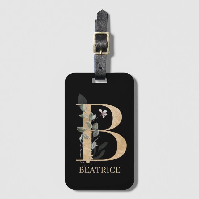 Etiqueta Para Maletas B Monograma Floral Personalizado (Anverso vertical)