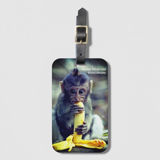 Etiqueta Para Maletas Baby Monkey Eating Banana (Anverso vertical)