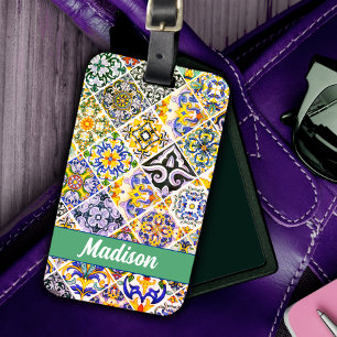 Etiqueta Para Maletas Baldosa verde siciliana mexicana