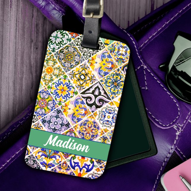 Etiqueta Para Maletas Baldosa verde siciliana mexicana (Subido por el creador)