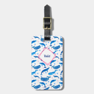 Etiqueta Para Maletas Ballena azul Narwhal & Patrón personalizado del co
