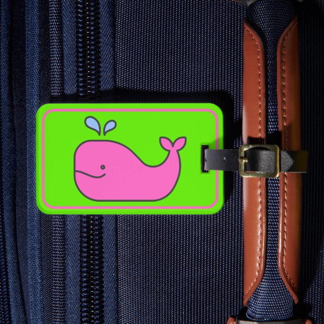 Etiqueta Para Maletas Ballena verde y rosa perrito personalizada (Anverso In situ 4)
