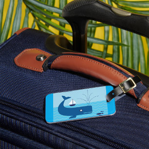 Etiqueta Para Maletas Ballenas Azules Y Barcos Azules