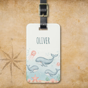 Etiqueta Para Maletas Ballenas con bebés y medusas
