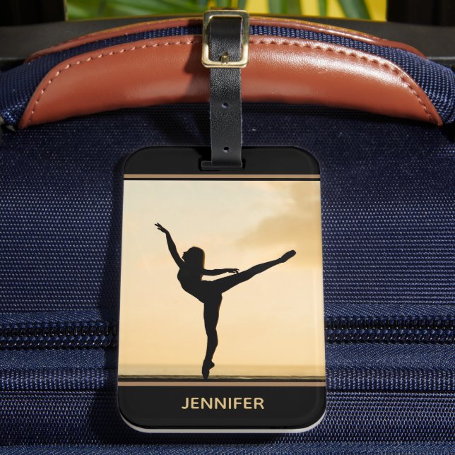 Etiqueta Para Maletas Ballerina Arabesque Sunset Silhouette Personalizad (Anverso In situ 2)