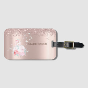 Etiqueta Para Maletas Ballerina Butterflies Confetti Rosa Gold