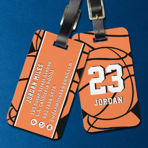 Etiqueta Para Maletas Balón de Baloncesto Naranja con Nombre Personaliza
