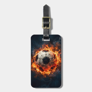 Etiqueta Para Maletas Balón de Fútbol de Moda en Llamas Personalizado