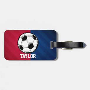 Etiqueta Para Maletas Balón de fútbol; rojo, blanco y azul