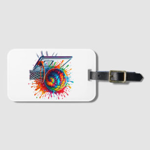 Etiqueta Para Maletas Baloncesto colorido Tie Dye Color Splash Basketbal