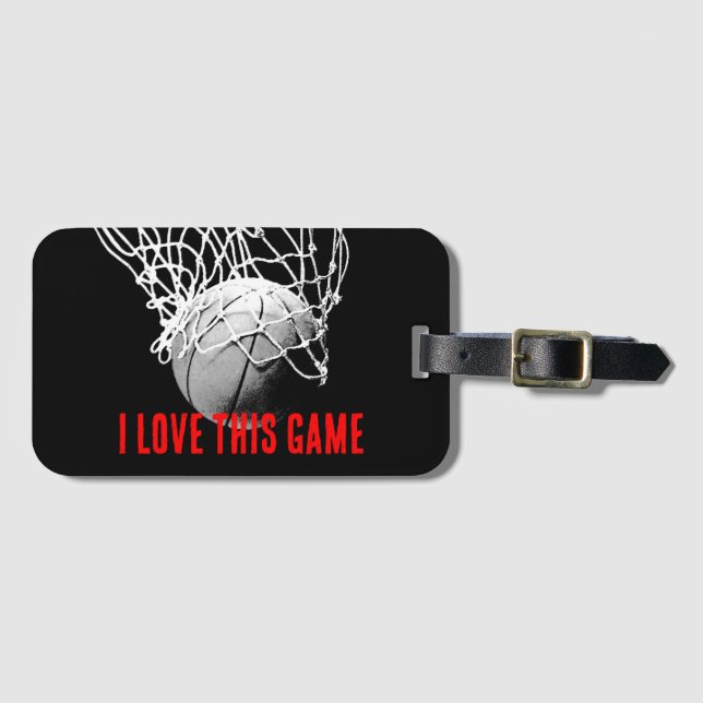 Etiqueta Para Maletas Baloncesto de amor blanco y negro (Anverso horizontal)