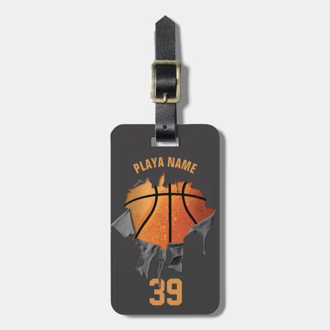 Etiqueta Para Maletas Baloncesto desgarrado (personalizado) (Frente Vertical)