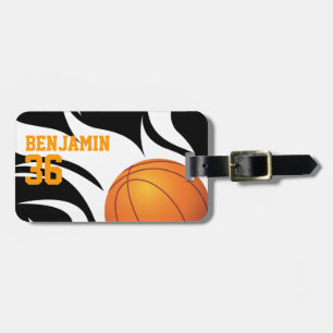 Etiqueta Para Maletas Baloncesto llameante adaptable blanco y negro