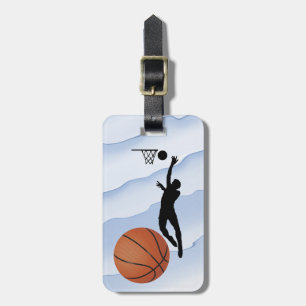 Etiqueta Para Maletas Baloncesto -- Silueta de jugador más pelota