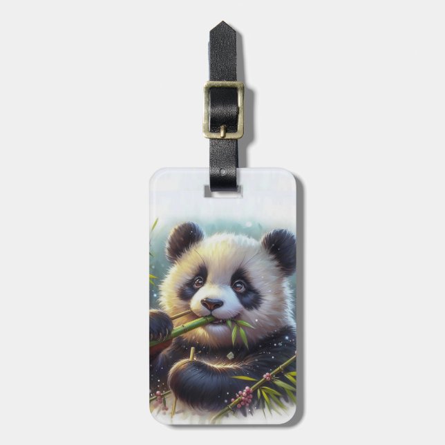 Etiqueta Para Maletas Bambú de oso panda adorable (Frente Vertical)