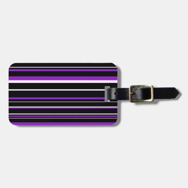 Etiqueta Para Maletas Banda moderna de código de barras blanco morado ne (Frente Horizontal)