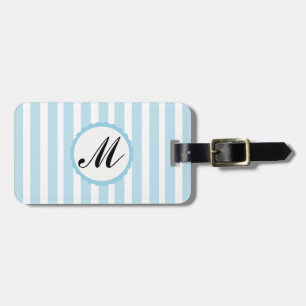 Etiqueta Para Maletas Banda rayada Azul Personalizado Blanco Monograma