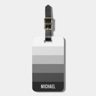 Etiqueta Para Maletas Bandas de degradado en blanco y negro con nombre