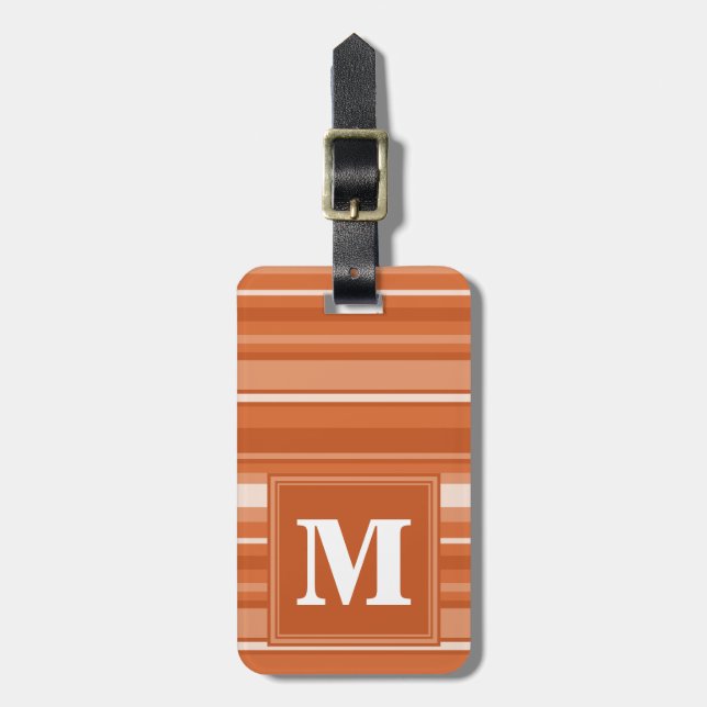Etiqueta Para Maletas Bandas de naranja monogramo (Frente Vertical)