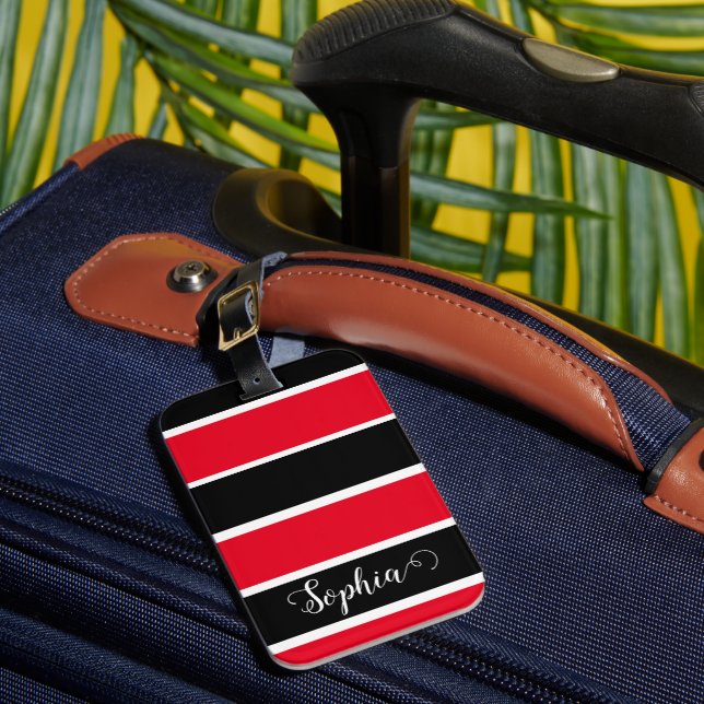 Etiqueta Para Maletas Bandas De Nombre Personalizadas Rojo Y Negro (Anverso In situ 1)