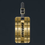 Etiqueta Para Maletas Bandas de oro de Faux metálicas<br><div class="desc">Elegante rayas metálicas de oro con fondo negro que puedes cambiar en el sitio web. Esta no es una imagen metalizado sino que parece metálica. Si necesita ayuda para personalizar alguno de mis diseños, póngase en contacto con el diseñador ArtOnWear. Formato de texto gratuito con ayuda en directo disponible bajo...</div>