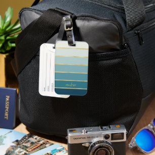 Etiqueta Para Maletas Bandas de oro de gradiente Verde azulado personali